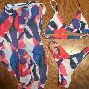Colorful Abstract Bikini Set with Cover-Up